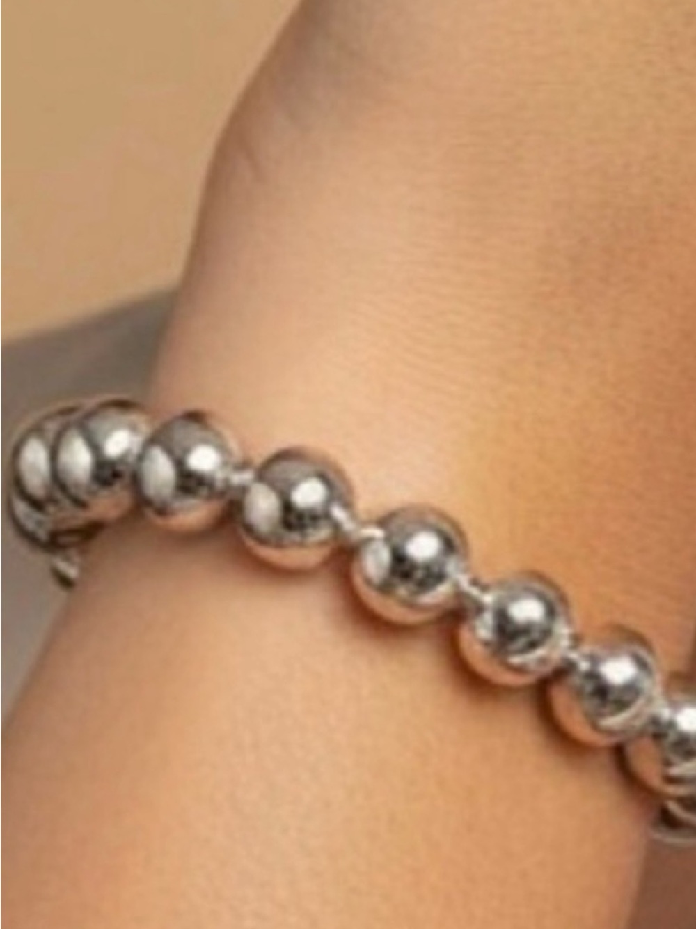 Plunder Shiny Silver Bead Stretch Bracelet